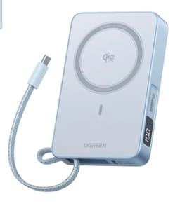 Product image for UGREEN MagFlow Qi2 25W Magsafe Power Bank,10000mAh Wireless Portable Charger Built-in 30W USB-C Cable 