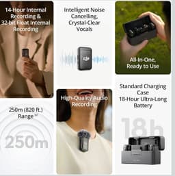 Product image for DJI Mic 2 (2 TX + 1 RX + Charging Case), Wireless Lavalier Microphone, Noise Cancelling, 820 ft. Range, Microphone for iPhone, Android 