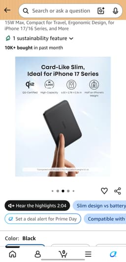 Product image for Anker Nano MagSafe Portable Charger, Ultra-Slim 5,000mAh